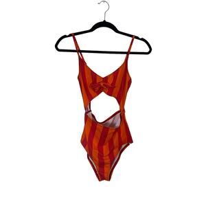 Out From Under Urban Outfitters Swimsuit Orange Striped Cutout Bow, Sz SP‎